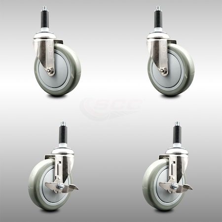 Service Caster 5 Inch 316SS Gray Poly Swivel 7/8 Inch Expanding Stem Caster Brake SCC, 2PK SCC-SS316EX20S514-PPUB-2-TLB-2-78